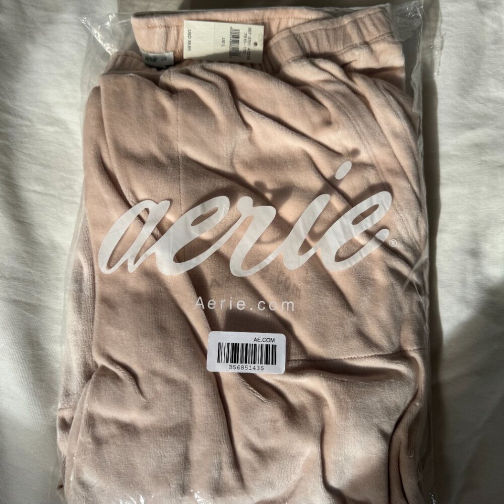 NWT Aerie Real Obsessed Velour Women's Jogger, Soft Satin - Cream Color, Size L - Picture 5 of 7